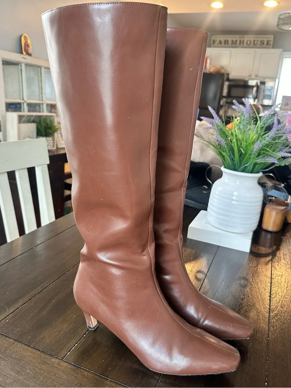 🍁Women's Tall Brown Faux Leather Boots